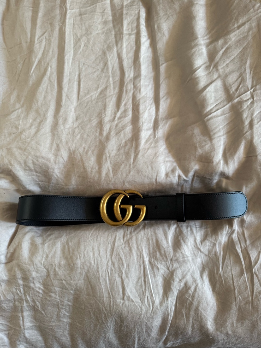 Gucci Black Leather Belt with Gold Double G Buckle